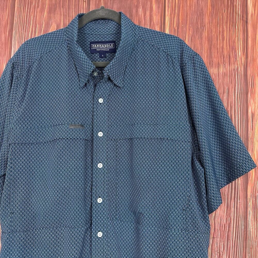 Panhandle Performance Blue Button Down Shirt Casual Short Sleeve Size Large